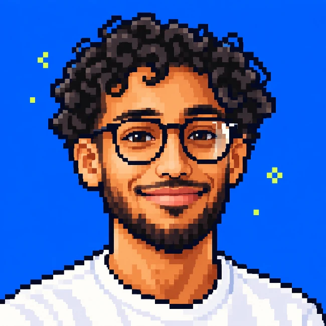 Pixel art portrait of Sami Tahir smiling